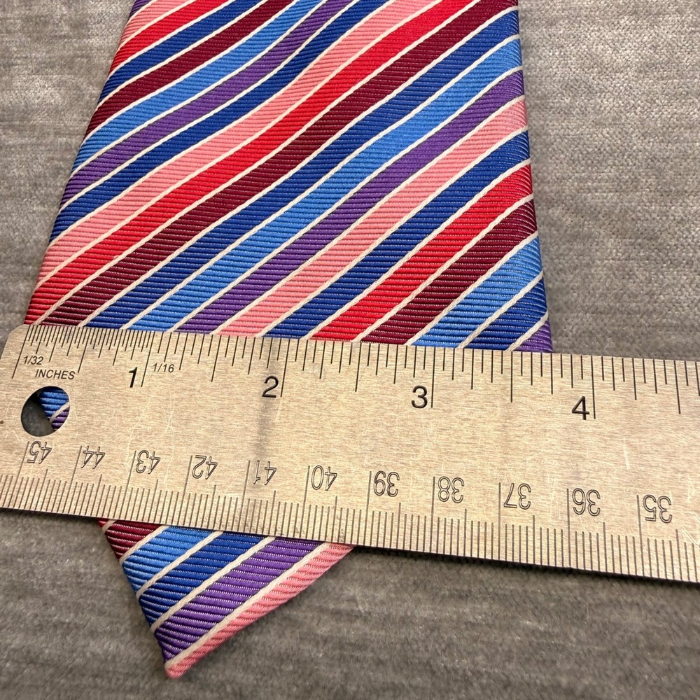 Altea Milano Mens Silk Tie Blue Red Pink Purple Diagonal Stripe Made in Italy - Picture 4 of 4